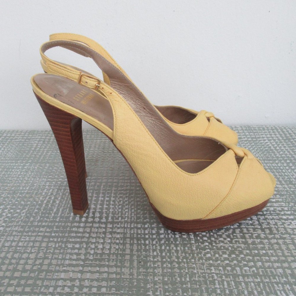 Stuart Weitzman Platform Leather Slingback Sandal Peep Toe Shoes Size 8 Yellow - Picture 3 of 10